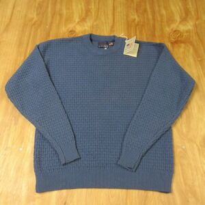 Old Glory VTG Chunky Knit Crew Neck Sweater Mens L Blue USA Textured Cotton NWT